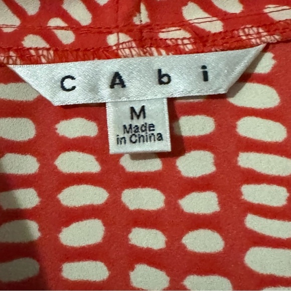 CAbi Madeline #294 Blouse Women's Medium Orange White Dot Cap Sleeve Cowl Neck - Picture 3 of 5